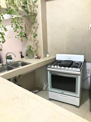 Microwave, oven, stovetop, cookware/dishes/utensils
