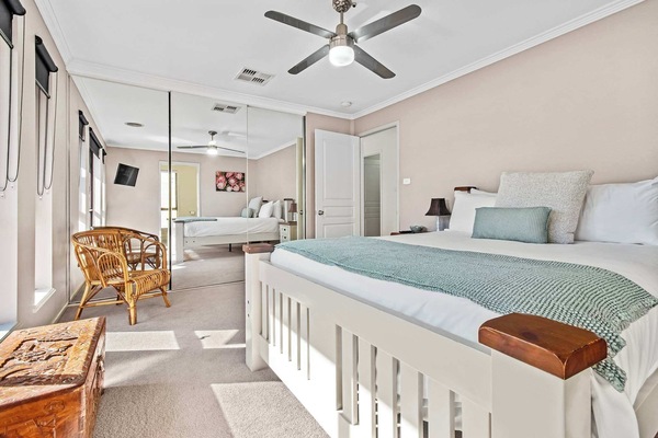 Bedroom 1 - Queen, BIR + Ceiling Fan