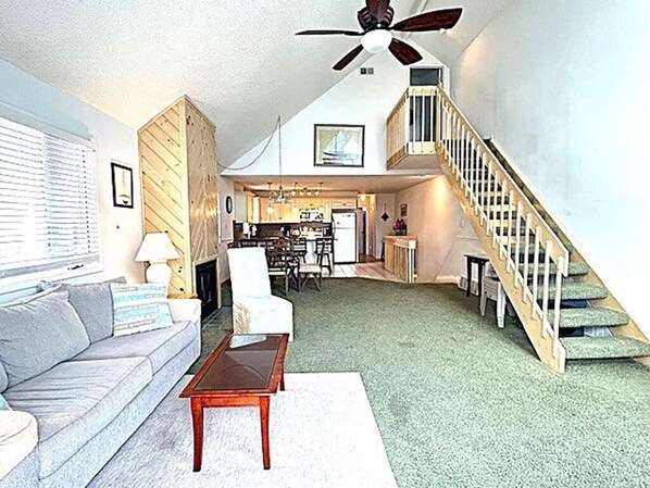 Télévision, cheminée, lecteur de DVD