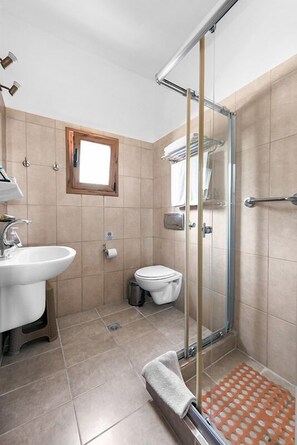 Douche, sèche-cheveux, serviettes fournies, papier toilette