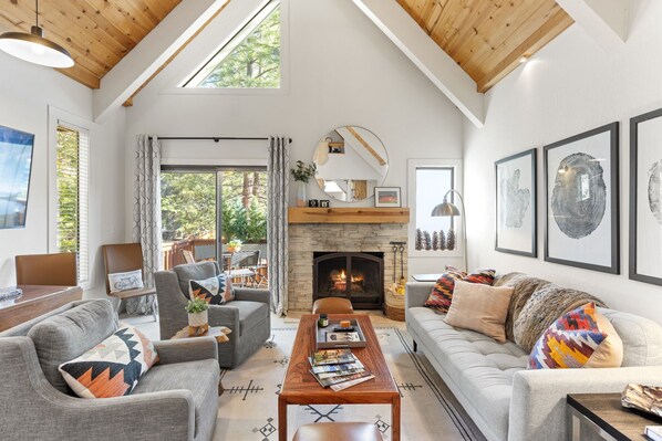 TV, fireplace, offices, computer monitors