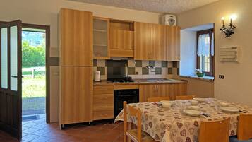 Fridge, oven, stovetop, cookware/dishes/utensils