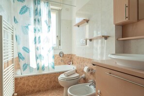 Free toiletries, hair dryer, bidet, towels