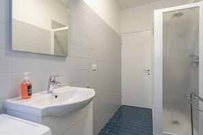 Shower, free toiletries, hair dryer, bidet
