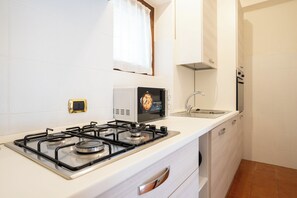 Fridge, oven, stovetop, cookware/dishes/utensils - L'Abete - Introbio family Apartment (Introbio)