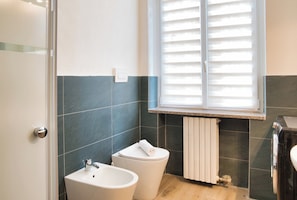 Douche, sèche-cheveux, bidet, serviettes fournies