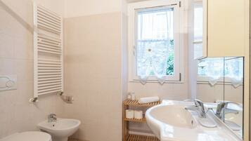 Shower, free toiletries, hair dryer, bidet