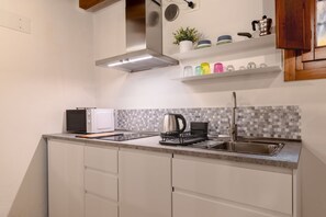 Frigorífico, microondas, placa de cocina y lavavajillas