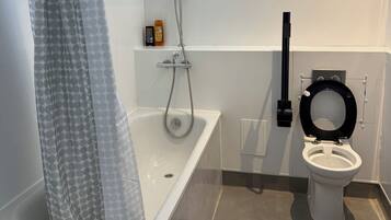 Hair dryer, towels, toilet paper