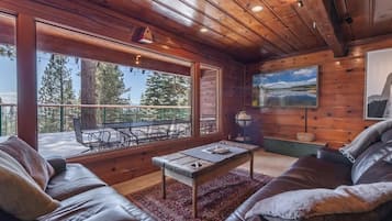 Smart TV, fireplace, foosball, books