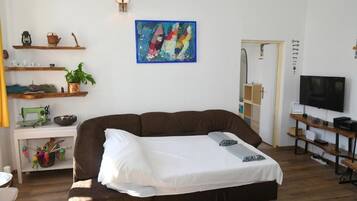 Apartamento, vistas al parque | Zona de estar | Televisión de pantalla plana de 32 pulgadas con canales por cable