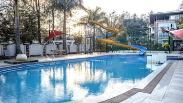 Outdoor pool, sun loungers