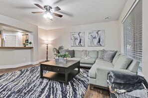 TV, fireplace, offices