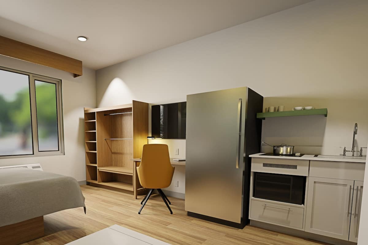 1 habitación, escritorio y espacio para trabajar con laptop
