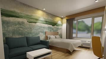 1 bedroom, desk, laptop workspace, blackout drapes