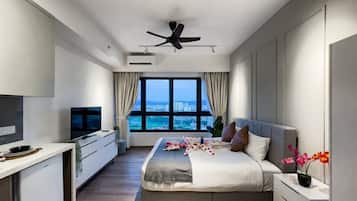 3 bedrooms, desk, laptop workspace, iron/ironing board