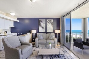 Condo, 1 King Bed (Beachfront condo with restaurant, poo) | Living area - Beachfront Condo With Restaurant, Pool, spa and gym (Marco Island)
