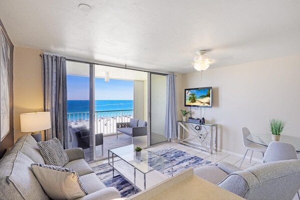 Condo, 1 King Bed (Beachfront condo with restaurant, poo) | Living area - Beachfront Condo With Restaurant, Pool, spa and gym (Marco Island)