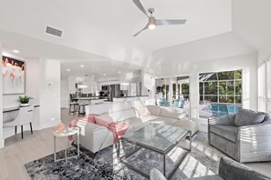 House, Multiple Beds (W exposure waterfront home with pool,) | Living area - W Exposure Waterfront Home With Pool, spa and Dock (Marco Island)