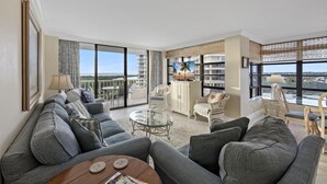 Condo, 1 Queen Bed with Sofa bed (Beachfront condo with pool/gym/grills) | Living area - Beachfront Condo With Pool/gym/grills/pickleball (Marco Island)
