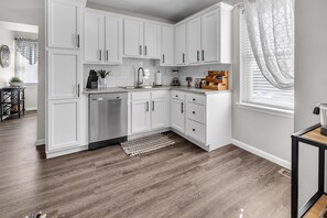 Fridge, microwave, oven, dishwasher