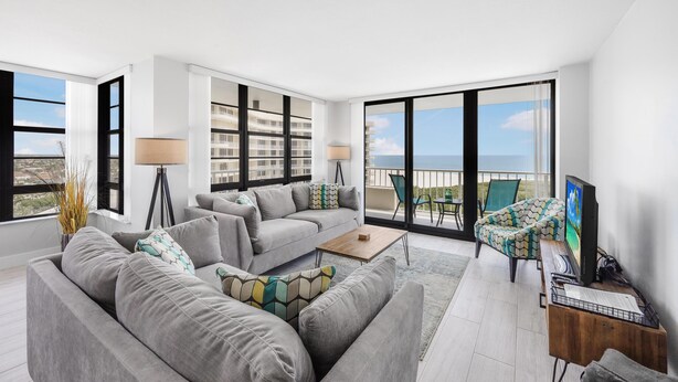 Condo, 1 King Bed (Corner beachfront condo with pool, gy) | Living area - Corner Beachfront Condo With Pool, gym and Ocean Views (Marco Island)