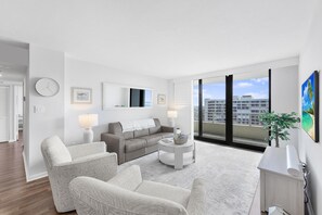 Condo, Multiple Beds (Penthouse beachfront condo with pool/) | Living area - Penthouse Beachfront Condo With Pool/fitness/grills (Marco Island)