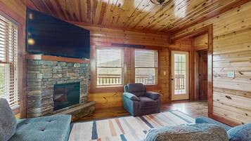 TV, fireplace, table football