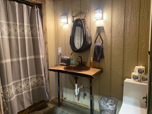 Shower - The Stable- at Donkeytown, barndominium on a 40 acre guest ranch (Heltonville)