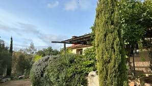 A traditional building with a tiled roof, surrounded by lush greenery and a stone pathway. - "U Pireddu" Relaxation and comfort at U Sirenu (SARTENE)