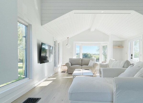 Smart TV, fireplace, stereo