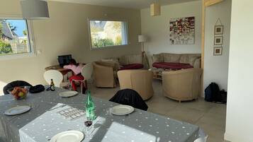 TV, DVD player, books, video library