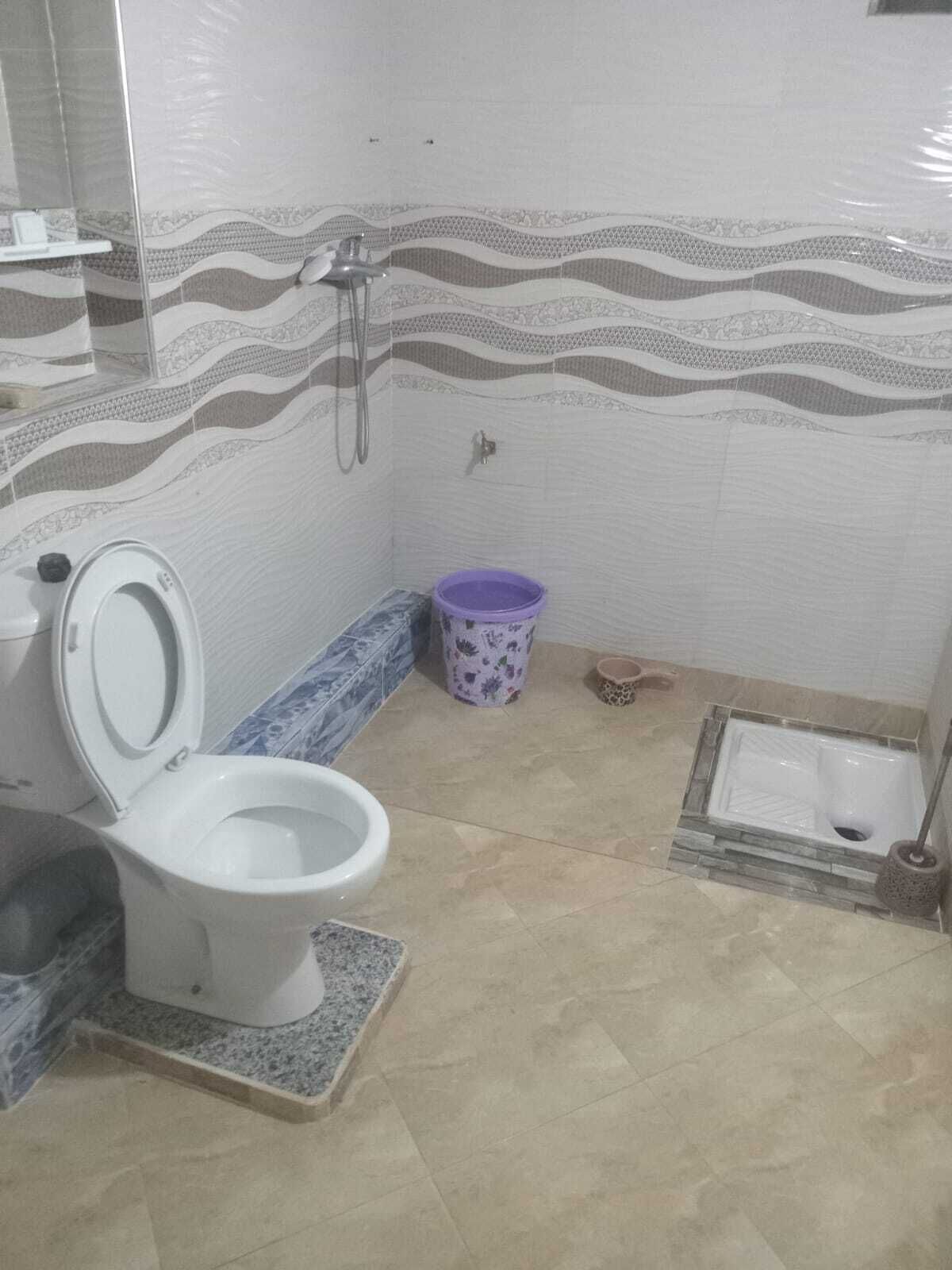 Shower, bidet, towels, toilet paper