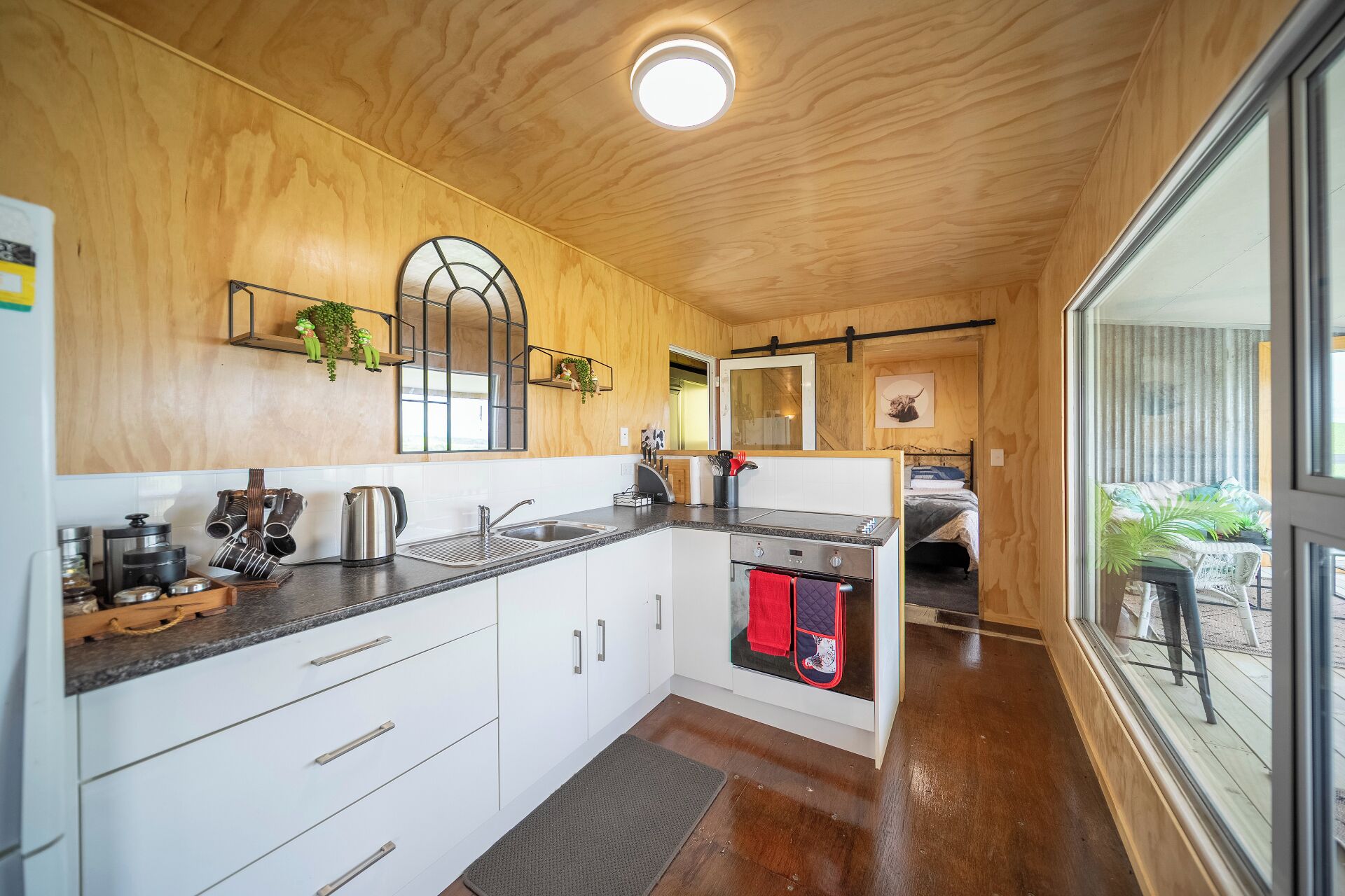 Fridge, microwave, toaster, cookware/dishes/utensils