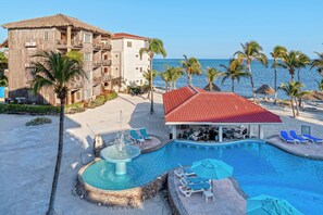 Outdoor pool, pool umbrellas, pool loungers