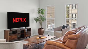 Smart TV, fireplace, video games, books