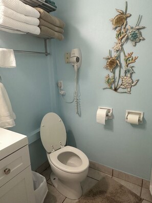 Haartrockner, Handtücher, Seife, Toilettenpapier