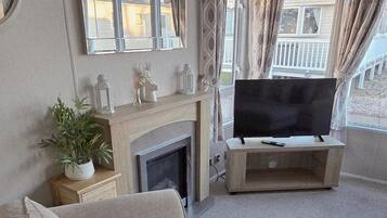TV, fireplace
