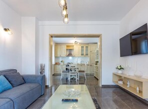 Apartment (Two Bedroom Holiday Home with Private) | Living room | 32-inch flat-screen TV with satellite channels - Peaceful Murvica Villa Pool, Garden, and Modern Comfort (Policnik)