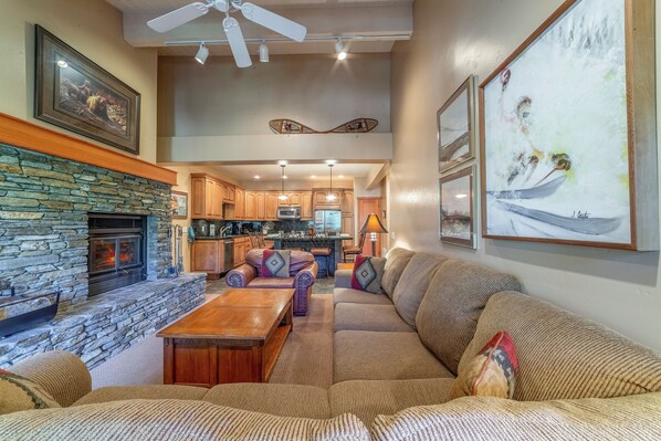 Smart TV, fireplace, video games, DVD player