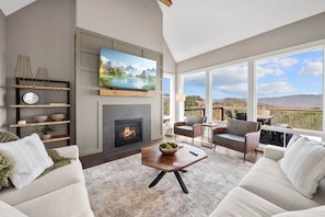 TV, fireplace