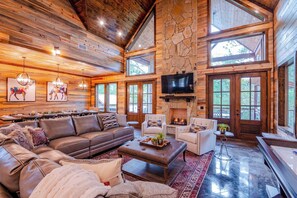 Smart TV, fireplace, foosball