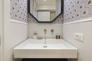 Regadera, secadora de cabello, bidet, toallas