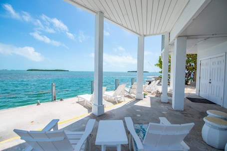 Terrace/patio. Direct Oceanfront Cudjoe Key Escape 56' Dock, Ocean Views, Kayaks, Bikes & Pool