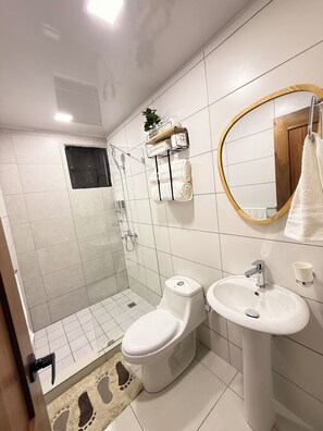 Haartrockner, Handtücher, Seife, Toilettenpapier