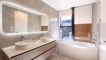 Ducha, secador de pelo, toallas, jabón