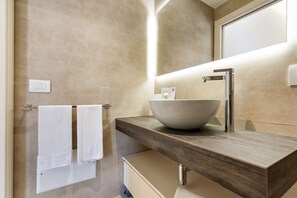 Shower, hair dryer, bidet, towels