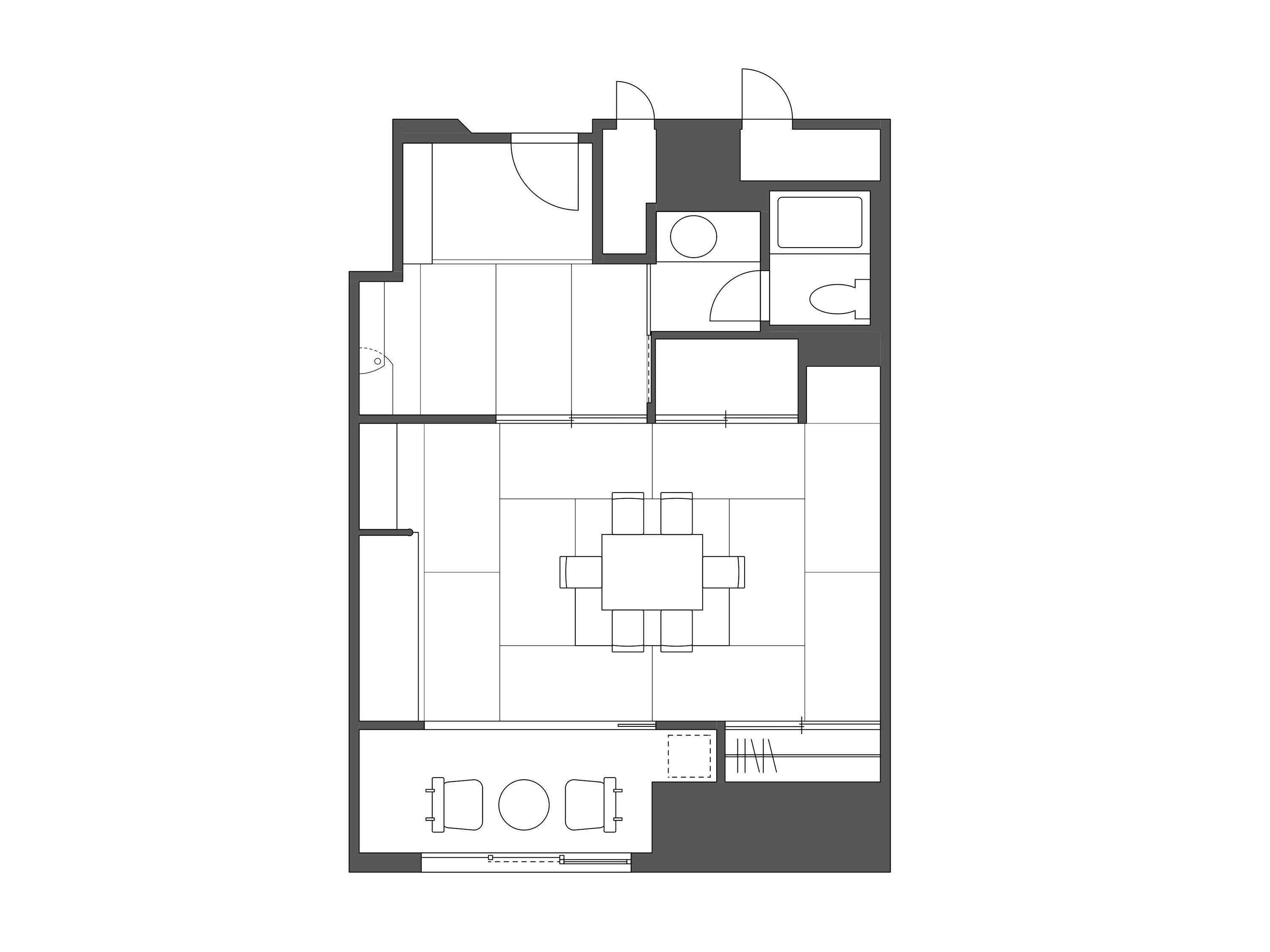 A floor plan with a living room, dining area, kitchen, two bedrooms, and a bathroom.