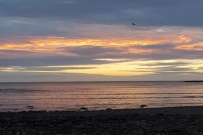 A beach with a sunset sky, pebbles, and a distant bird. - Church Street Hotel by Belvilla near The Oval (London)