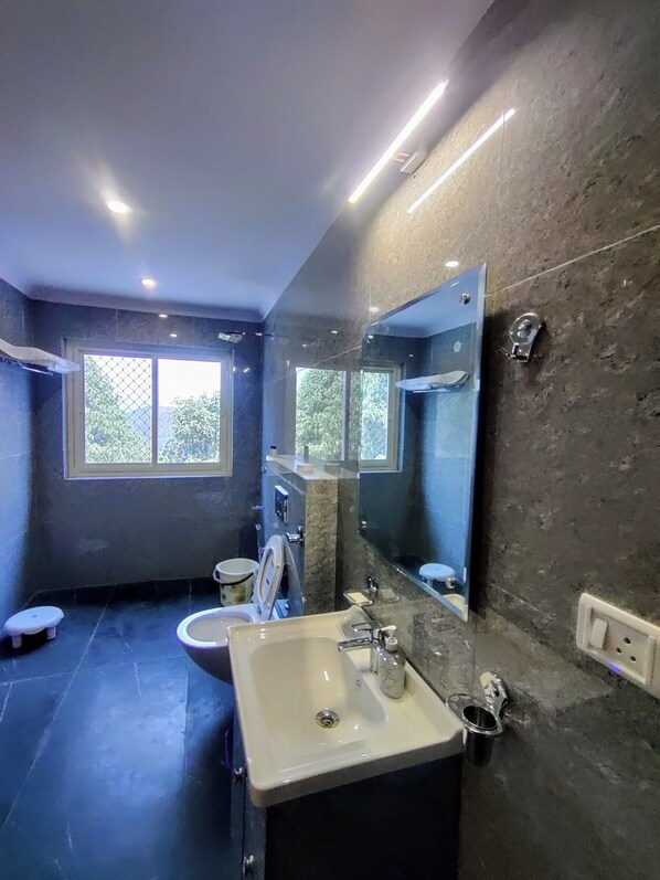 Doppia familiare, vista montagna | Bagno | Doccia, set di cortesia gratuito, pantofole, asciugamani